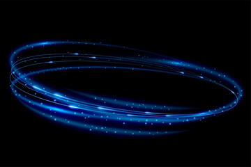 Isolated blue light effect on a black background. Neon blue circles. Graphic design element