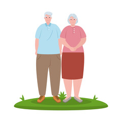 elderly couple smiling outdoor, on white background vector illustration design