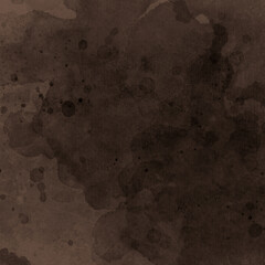 brown watercolor background texture, grunge paint drips drops and spatter in textured blotches or blobs of black coffee or tea stains on watercolor paper grain
