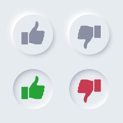 Obraz premium Editable neomorphic interface elements. Buttons like and dislike square shapes for websites and social media.