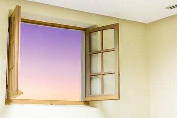 open window with sunset
