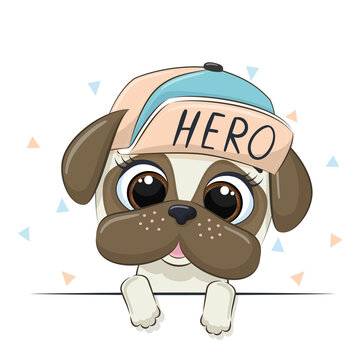 Animal illustration with cute boy dog in cap.