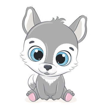 Cute baby wolf. Vector illustration for baby shower, greeting card, party invitation, fashion clothes t-shirt print.
