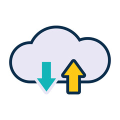 cloud storage with upload and dowload arrows icon, line and fill style