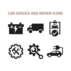 Car service and repair icons set on white background.