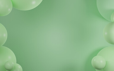 Abstract background with colorful green balloons Anniversary offering and design. There is a space in the middle to put text, illustrations. 3d render
