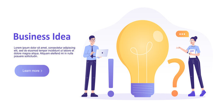 Business idea concept. Concept of generation of innovative ideas, creative thought, creativity and imagination. Landing page template. Isolated modern vector illustration for web banner