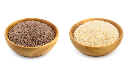 Psyllium (Ispaghula) Seed and Husk Isolated on White Background. Dietary Fiber Food Supplement.
