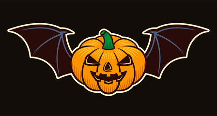 Naklejka premium Halloween pumpkin with bat wings vector object