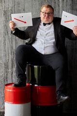 businessman cannot understand what to do in such a difficult situation, he is misunderstanding. oil...