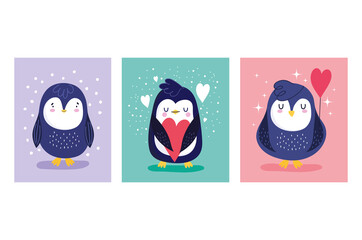 penguins cartoon character bird animal hearts decoration banner