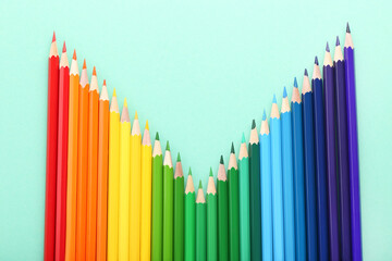 Colored pencils on mint background