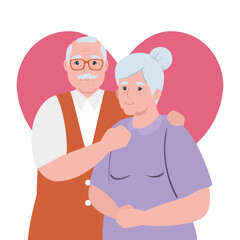 elderly couple smiling, old woman and old man with heart background vector illustration design