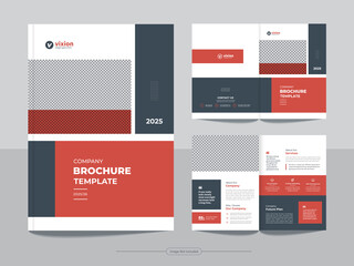 Clean corporate business bifold brochure magazine print-ready design template with minimal, creative and abstract shapes in A4 format