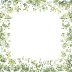 Watercolor frame made of green leaves for decorating a celebration on a white background