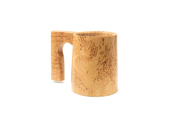 Wooden mug. Large mug of Karelian birch on a white background, isolate