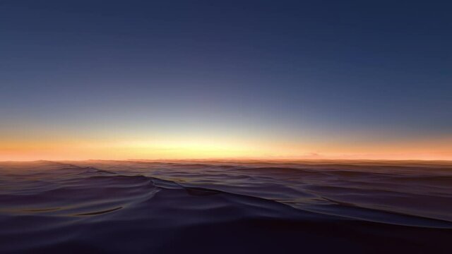 Sea wave surface in dusk blue color of sunset slow motion with beautiful horizon