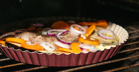 Meat chicken breast with vegetables for baking.
