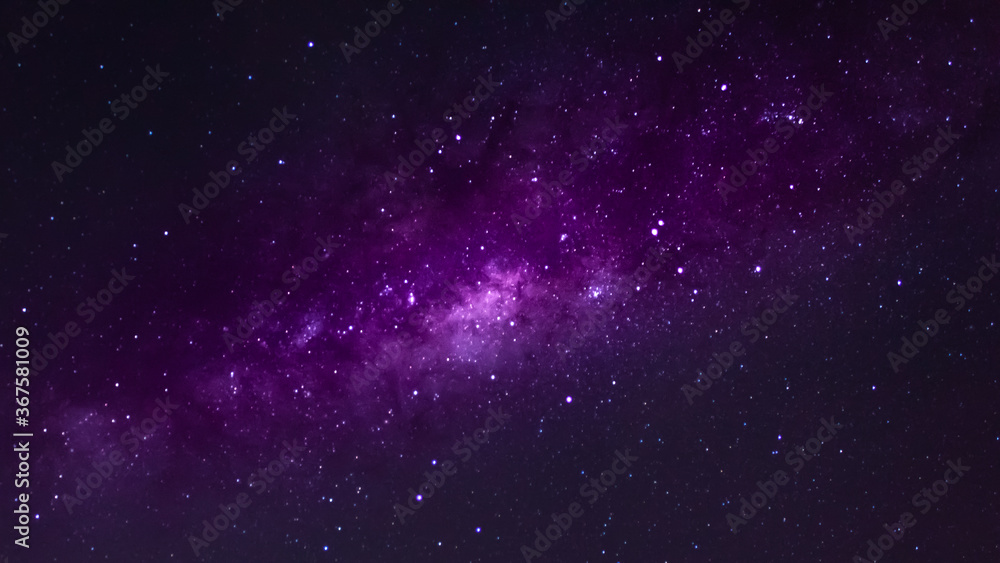 Wall mural astrophotography of visible milky way galaxy. stars, space, nebula and stardust at a starry night sk