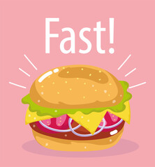 fast food hamburger menu restaurant unhealthy, poster hand drawn lettering