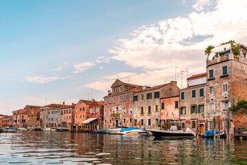 The beautiful city of Venice in Italy seen from the boat.