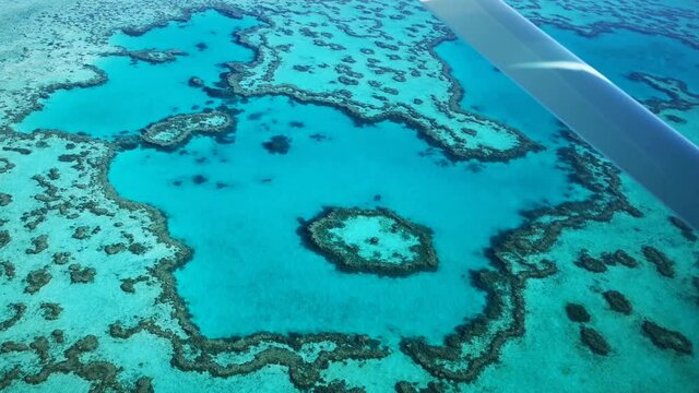 Aerial view over famous Heart Reef in the Whitsundays Queensland Australia