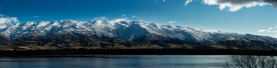 Fototapeta na wymiar Winter landscape of snow mountain against blue sky in South island, New Zealand.