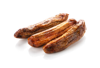 Dried bananas on white background
