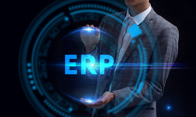 Business, Technology, Internet and network concept. Young businessman working on a virtual screen...