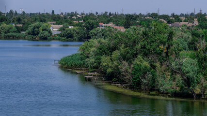Obraz premium Dnieper river on a summer day, beautiful summer landscape, Ukraine.