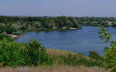 Fototapeta na wymiar River Dnieper. Top view of the banks of the Dnieper River. Landscape. Ukraine.