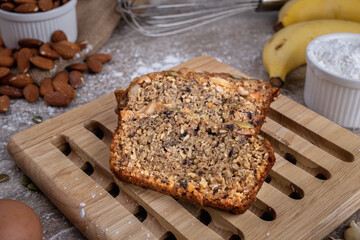 Healthy gluten free banana bread with seeds and nuts