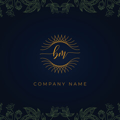 Fototapeta na wymiar Elegant luxury letter BM logo. This icon incorporate with abstract rounded thin geometric shape in floral background.It will be suitable for which company or brand name start those initial.