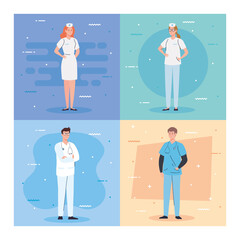 medical team and staff, nurses and doctor men vector illustration design