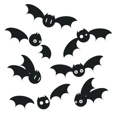 Bats in flight, stylized and cartoon