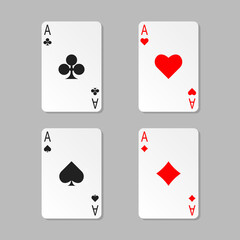 Four aces poker cards isolated on grey background. Playing card. Vector illustration.	