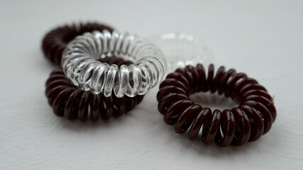 Hair ties, hairpins and bracelets.