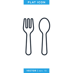 Spoon and Fork Linear Icon Vector Logo Design Template. Editable Stroke