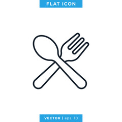 Spoon and Fork Linear Icon Vector Logo Design Template. Editable Stroke