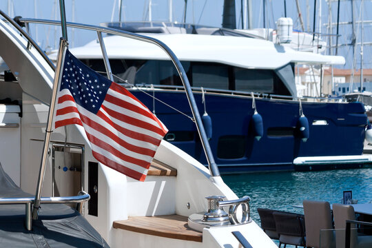 American flag on sea boat