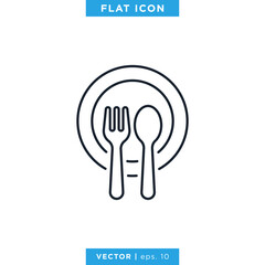 Spoon and Fork Linear Icon Vector Logo Design Template. Editable Stroke