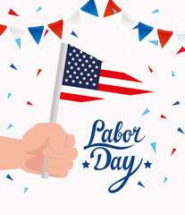 happy labor day holiday banner with hand and flag usa vector illustration design