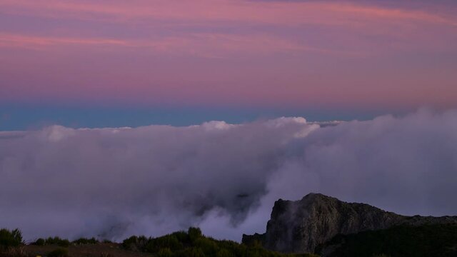 Timelapse video with sunset sky above the clouds, Pico do Ruivo, Madeira, Portugal