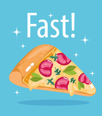 fast food slice pizza menu restaurant unhealthy, poster hand drawn lettering
