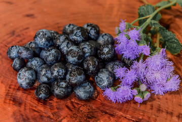 Blueberries on a wooden background. Close-up