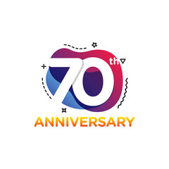 70 Years Anniversary Celebration Icon Vector Logo Design Template. Liquid Banner Style.