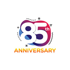 85 Years Anniversary Celebration Icon Vector Logo Design Template. Liquid Banner Style.
