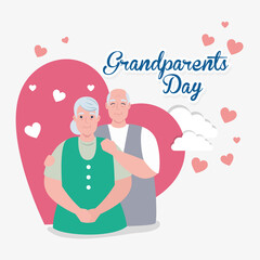 happy grand parents day with cute older couple and hearts decoration vector illustration design