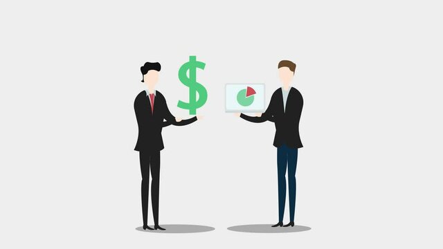 Two businessmen exchanging ideas with money