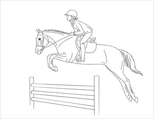 Child is learning on a pony show jumping